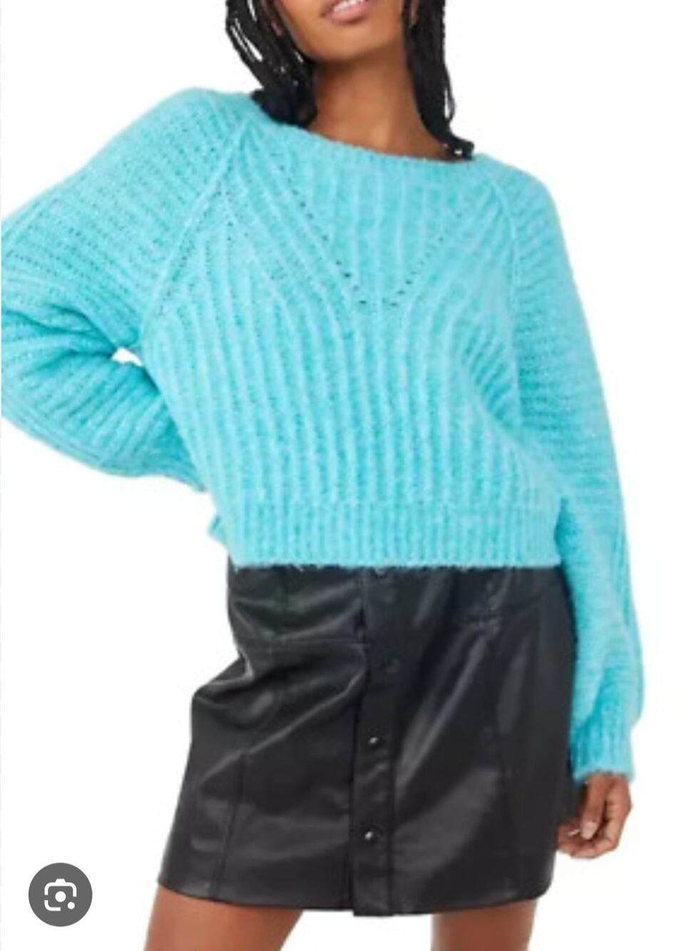 Free People Carter Pullover Sweater (S, Aqua Fur)